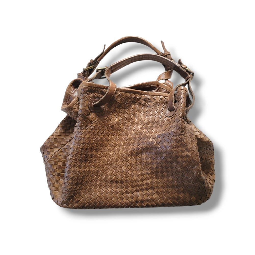 Valentina | Large Slouchy Brown Woven Genuine Leather Hobo Shoulder Bag